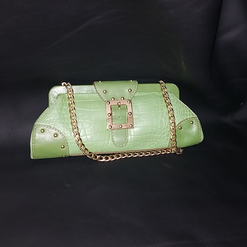 Lime green leather clutch